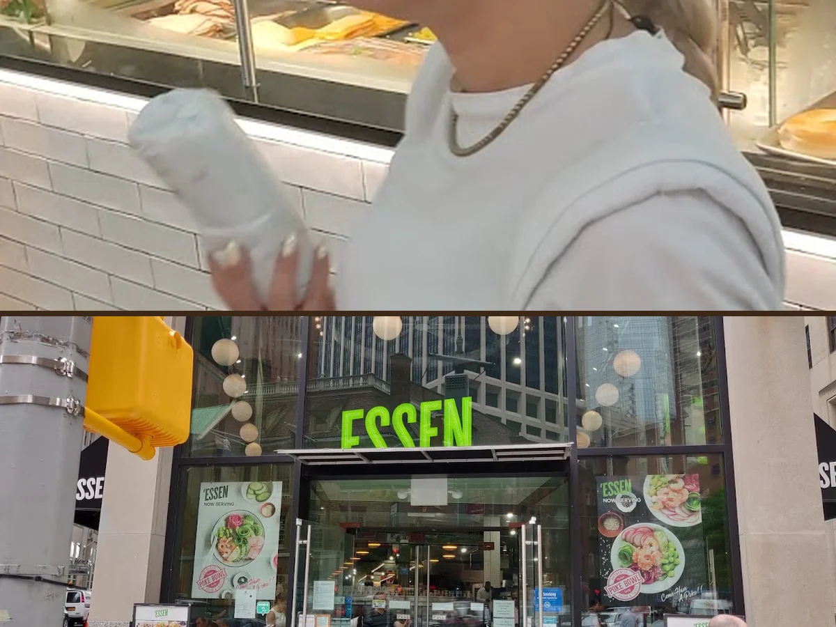 Casual deli seating beside display cases