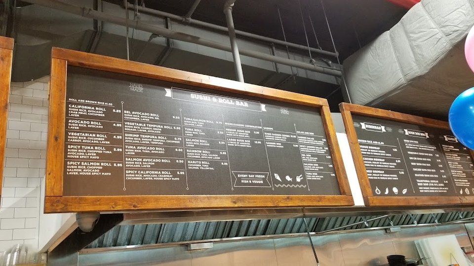 Printed menu with breakfast and lunch sections
